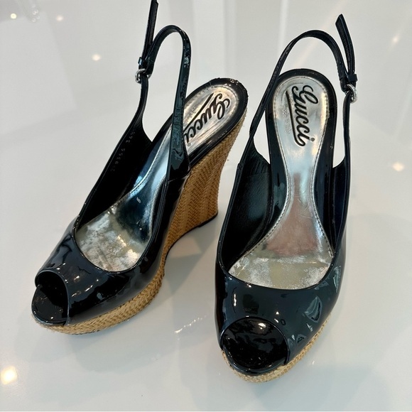 Gucci Black Patent Leather Platform Wedges - Picture 3 of 15